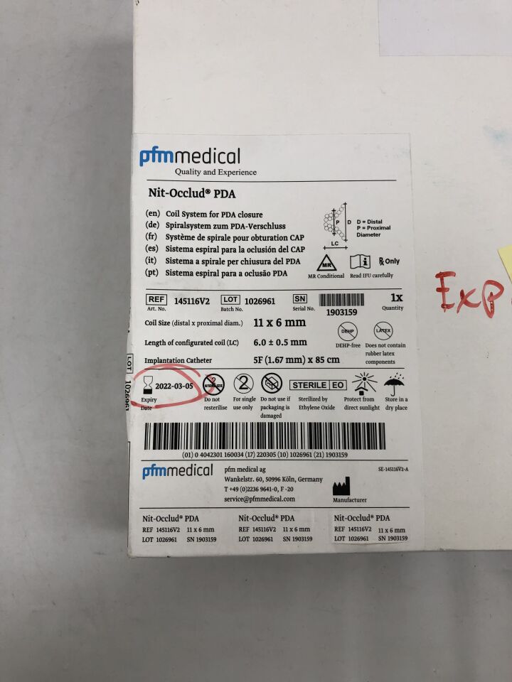 145116V2 - PFM MEDICAL - Nit-Occlud PDA Coil System for PDA Closure, 11mm X 6mm, (BX/110) - ( Expiry Date: 2022-03-05 )