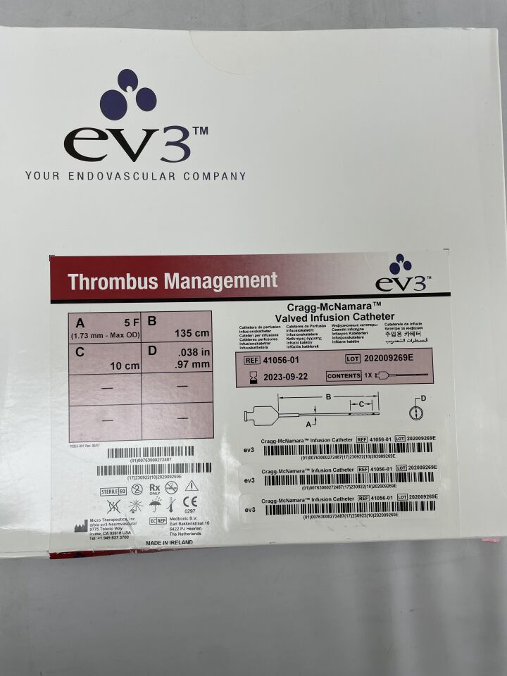 41056-01 - MICRO THERAPEUTICS - ev3 Cragg-McNamara Valved Infusion Catheter, 5F x 135cm x 10cm x .038", (BX/25) - ( Expiry Date: 2023-09-22 )