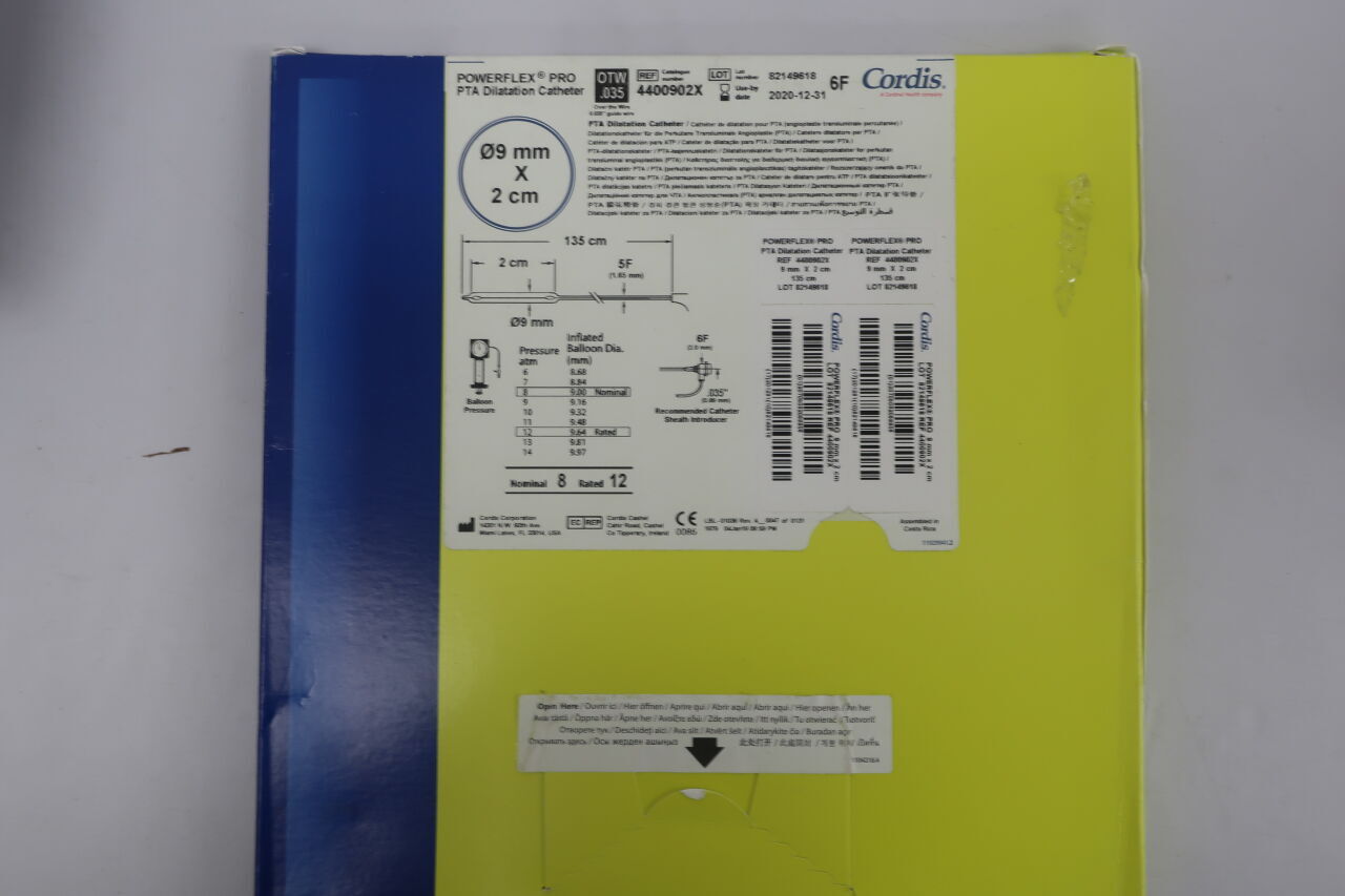 4400902X - CORDIS - POWERFLEX Pro PTA Balloon Catheter with 9mm X 2cm Over-The-Wire Balloon, 135cm, 5Fr
, () - ( Expiry Date: 2023-02-28 )