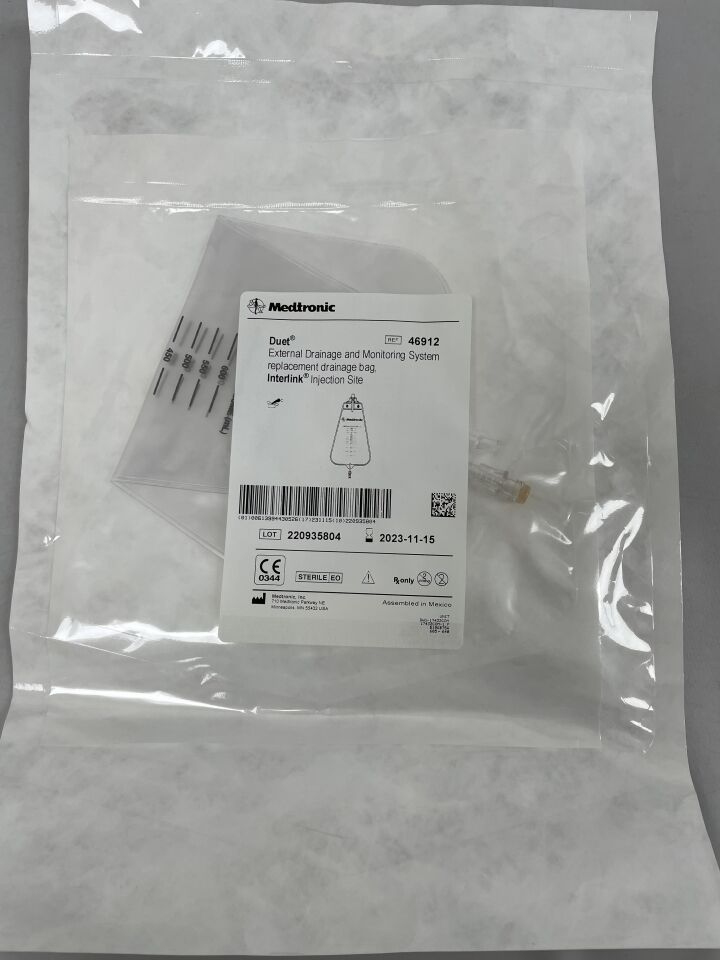 46912 - MEDTRONIC - drainage bag, duet external drainage & monitoring system, interlink injection site, () - ( Expiry Date: 2023-11-15 )