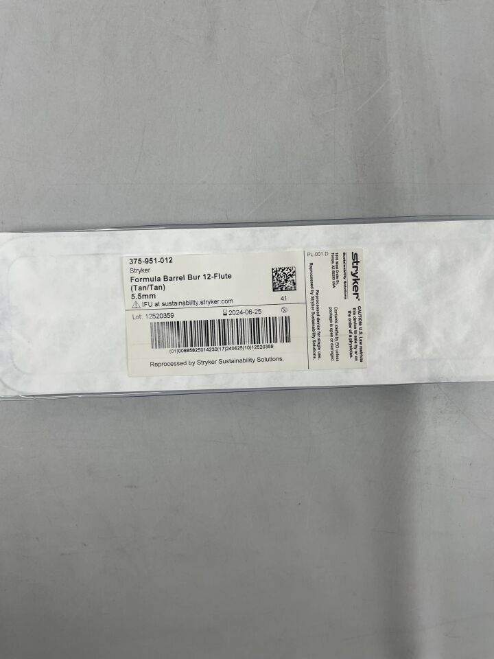 375-951-012 - STRYKER - Formula, Barrel Bur 12-Flute Disposable Arthroscopy Blade, 5.5mm, (EA) - ( Expiry Date: 2024-06-25 )