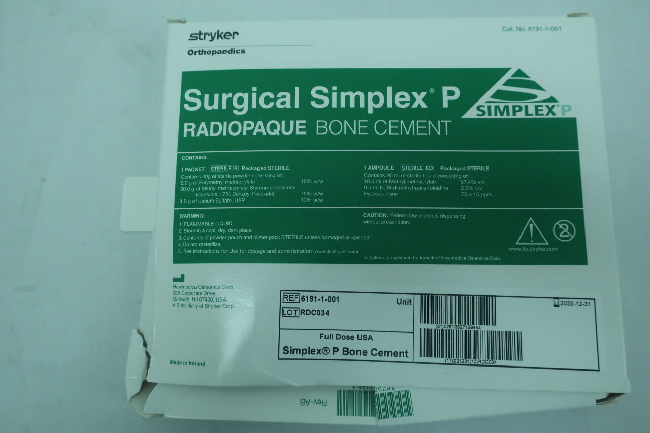 6191-1-001 - STRYKER - Surgical Simplex P Radiopaque Bone Cement, Full-Dose, (EA) - ( Expiry Date: 2023-11-30 )
