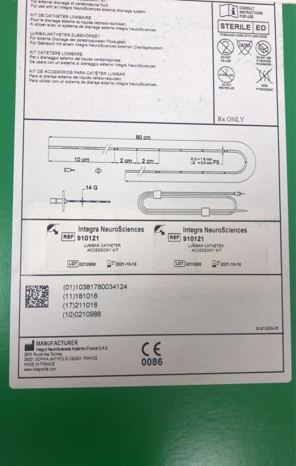 910121 - INTEGRA - Lumbar Catheter Accessory Kit
, () - ( Expiry Date: 2023-09-11 )