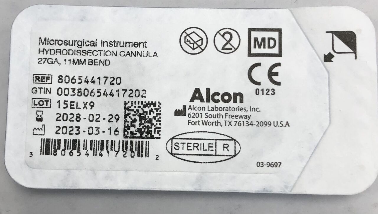 8065441720 - ALCON - Microsurgical Instrument, Hydrodissection Cannula, 27G, 11mm bend, (EA) - ( Expiry Date: 2028-02-29 )