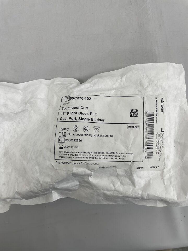 60-7070-102REP - STRYKER - Zimmer Tourniquet Cuff 12in, PLC Dual Port, Single Bladder 12″ , ( EA ) - ( Expiry Date : 2025-02-08 )