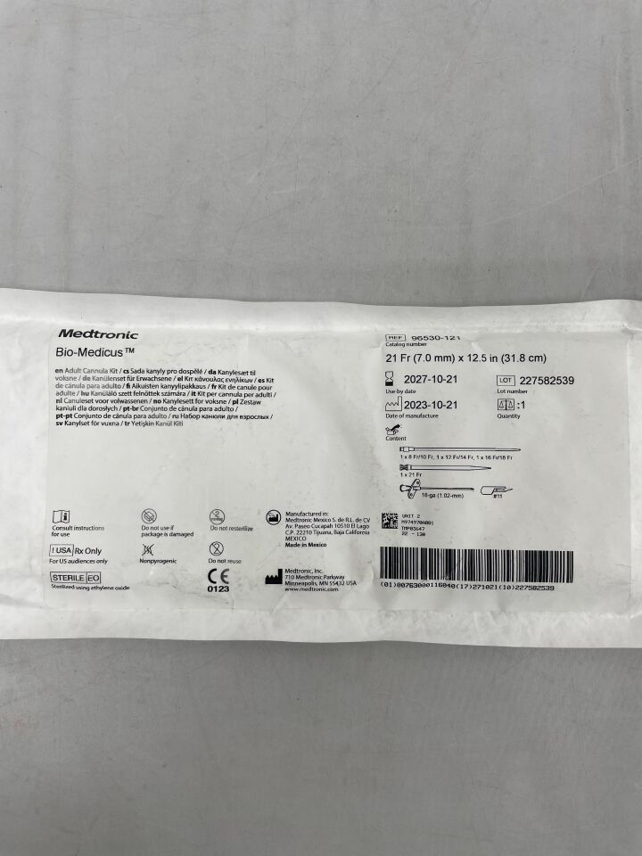 96530-121 - MEDTRONIC - BIO-MEDICUS Adult Cannula Kit, 21F x 12.5cm , ( EA ) - ( Expiry Date : 2027-10-21 )