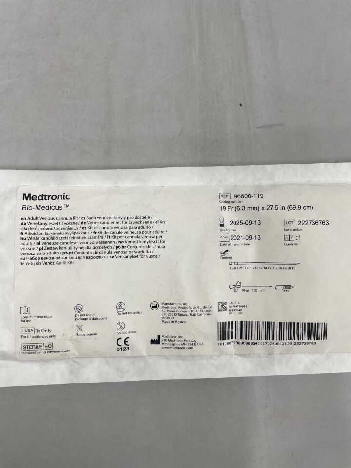 96600-119 - MEDTRONIC - bio-medicus nextgen femoral venous cannula 19f x 64.8cm, 3/8" non-vented , ( EA ) - ( Expiry Date : 2025-09-13 )
