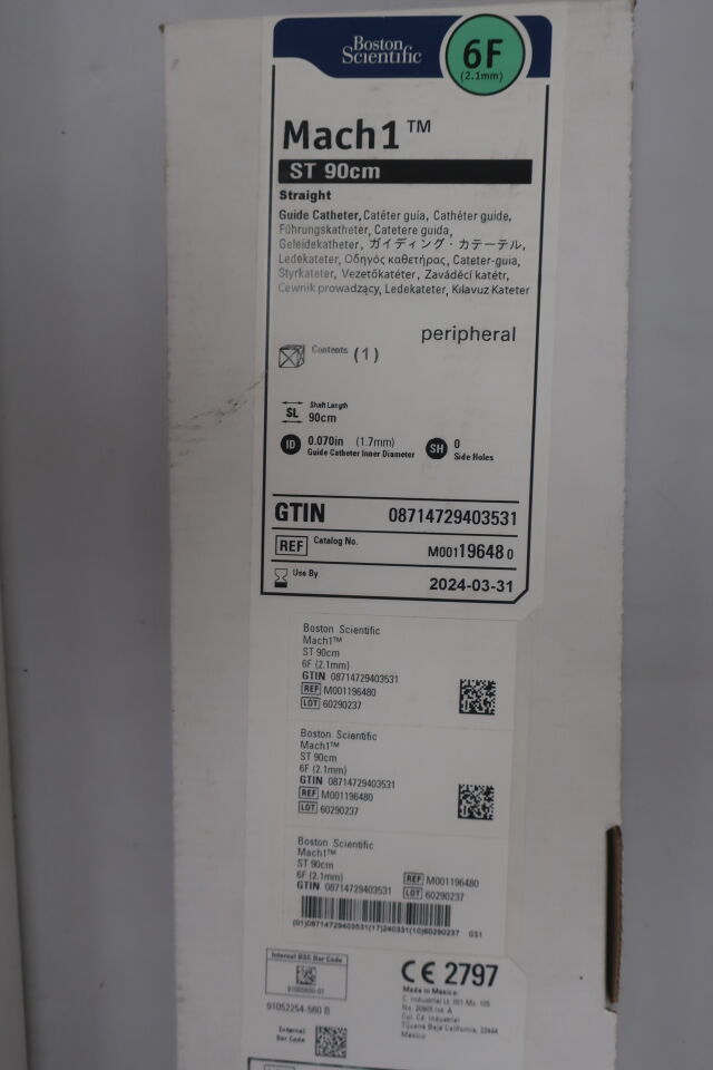 19648 - BOSTON SCIENTIFIC - Mach1 ST 90cm Straight Peripheral Guidewire, 6F, (BX/1) - ( Expiry Date: 2023-11-11 )