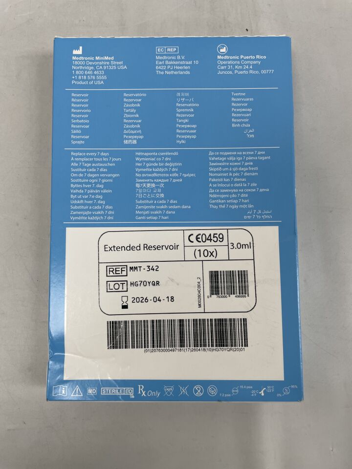 MMT-342 - MEDTRONIC - MiniMed Insulin Extended Reservoir, holds 3.0ml , ( BX/10 ) - ( Expiry Date : 2026-04-18 )