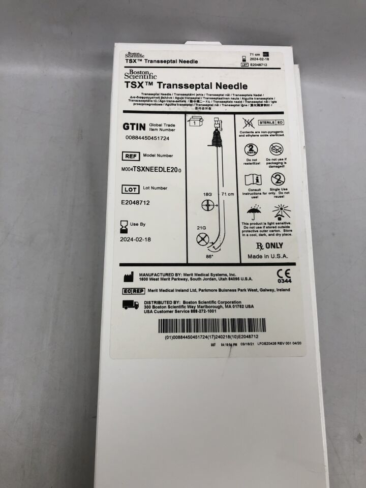 TSXNEEDLE20 - BOSTON SCIENTIFIC - TSX Transseptal Needle, 21G, 71cm length, 86degree curve, (BX/1) - ( Expiry Date: 2024-02-18 )