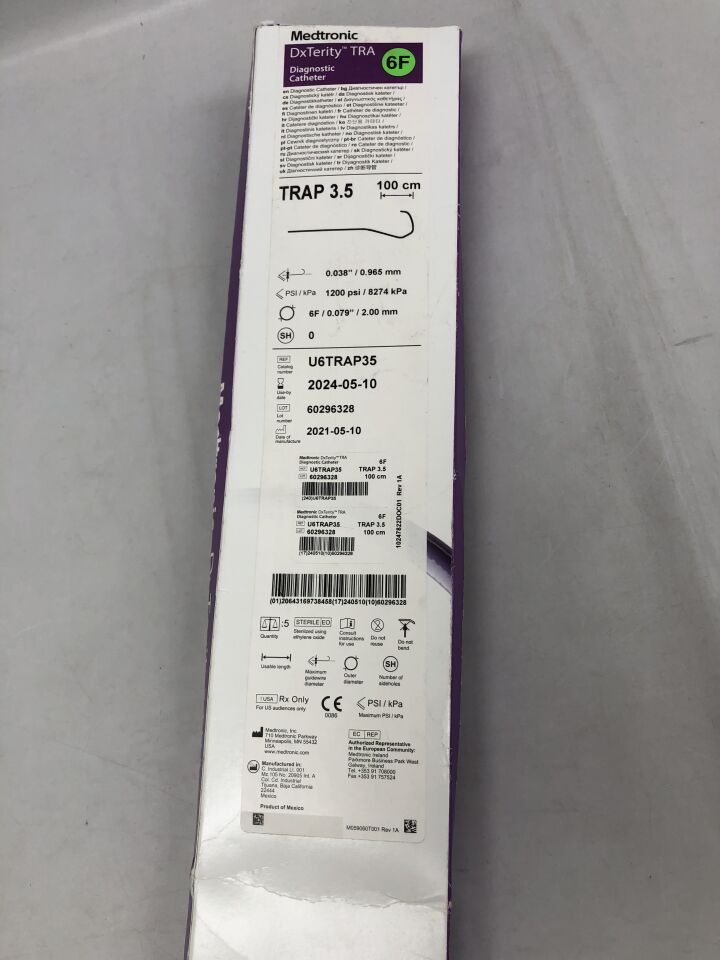 U6TRAP35 - MEDTRONIC - dxterity tra diagnostic catheter, 6f x 100cm, trap 3.5, (BX/5) - ( Expiry Date: 2024-05-10 )