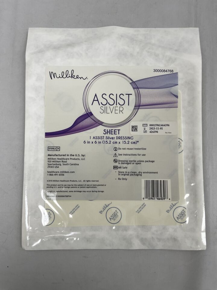 3000084768 - MILLIKEN - Assist Silver Dressing for Active Fluid Management, 6" x 6", (EA) - ( Expiry Date: 2023-11-01 )