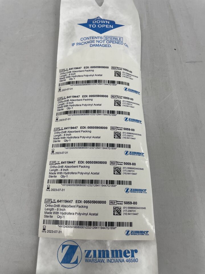 5059-80 - ZIMMER - Ortho-Dri Absorbent Packing, 8 in, (EA) - ( Expiry Date: 2023-07-31 )