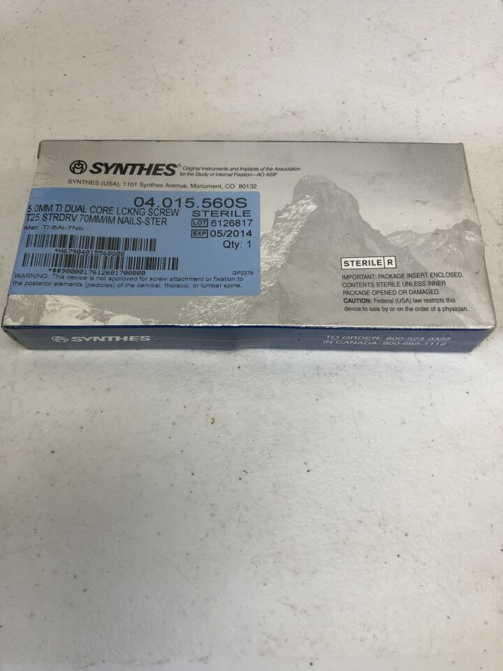 04.015.560S - SYNTHES - Titanium Dual Core Locking Screw T25 Stardrive Nails, 5mm X 70mm, (BX/1) - ( Expiry Date: 2014-05-31 )