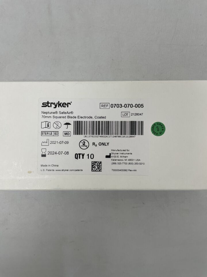 0703-070-005 - STRYKER - Neptune SafeAir, 70mm Squared Blade Electrode, Coated, (10/BX) - ( Expiry Date: 2024-07-08 )