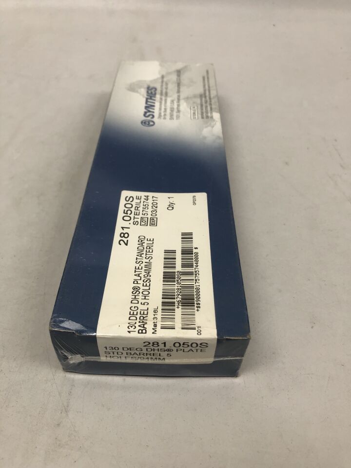 281.050S - SYNTHES - 130 Degree DHS Plate-STD Barrel, 5 holes, 94mm, (BX/1) - ( Expiry Date: 2017-03-31 )