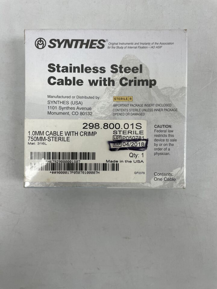 298.800.01S - SYNTHES - STAINLESS STEEL CABLE with CRIMP, 1mm, () - ( Expiry Date: 2018-04-17 )