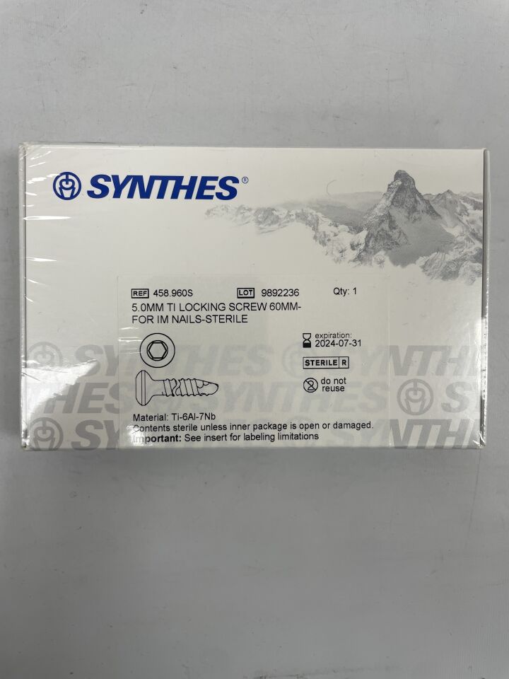 458.960S - SYNTHES - 5.0mm ti locking screw 60mm- for im nails-sterile, (BX/1) - ( Expiry Date: 2024-07-31 )