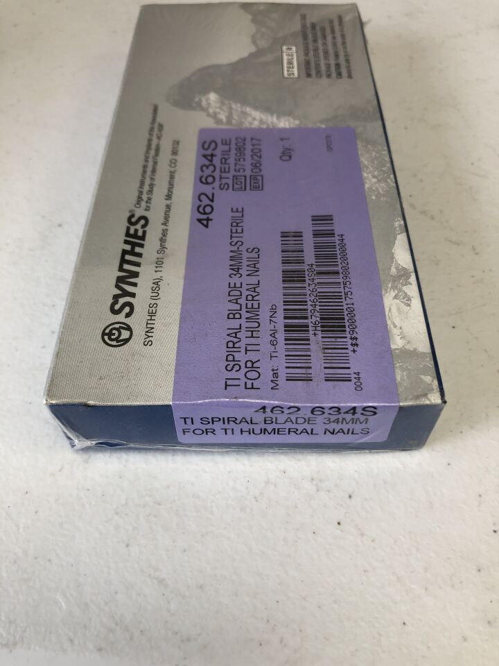 462.634S - SYNTHES - Titanium Spiral Blade for Titanium Humeral Nails, 34mm, (BX/1) - ( Expiry Date: 2017-06-01 )