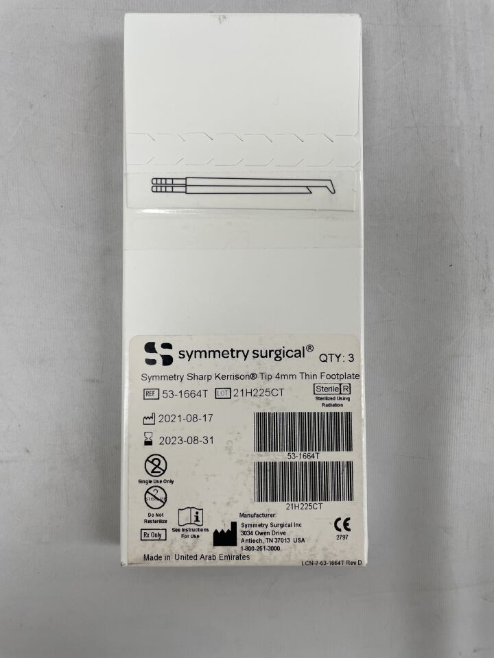 53-1664T - SYMMETRY SURGICAL - Sharp Kerrison Tip, 4mm, Thin Footplate, (BX/3) - ( Expiry Date: 2023-08-31 )