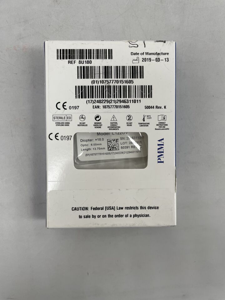 8U180 - BAUSCH & LOMB - PMMA Intraocular Lens, L122UV 13.75MM +18.0, (BX/1)