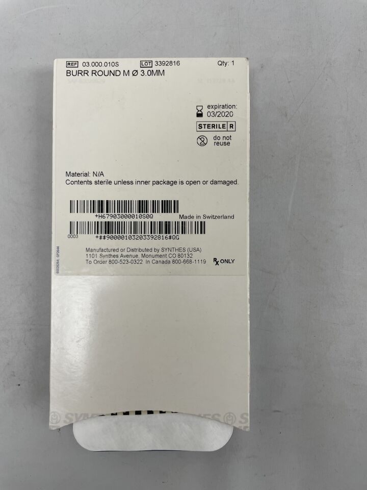 03.000.010S - SYNTHES - Burr, 3 mm dia., Medium, (EA) - ( Expiry Date: 2020-03-17 )