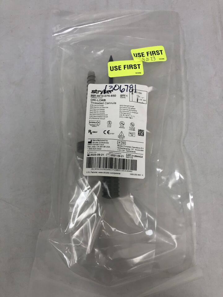 3910-075-650 - STRYKER - Dri-Lok Cannula, 6.5mm x 75mm Threaded, (EA) - ( Expiry Date: 2023-09-21 )