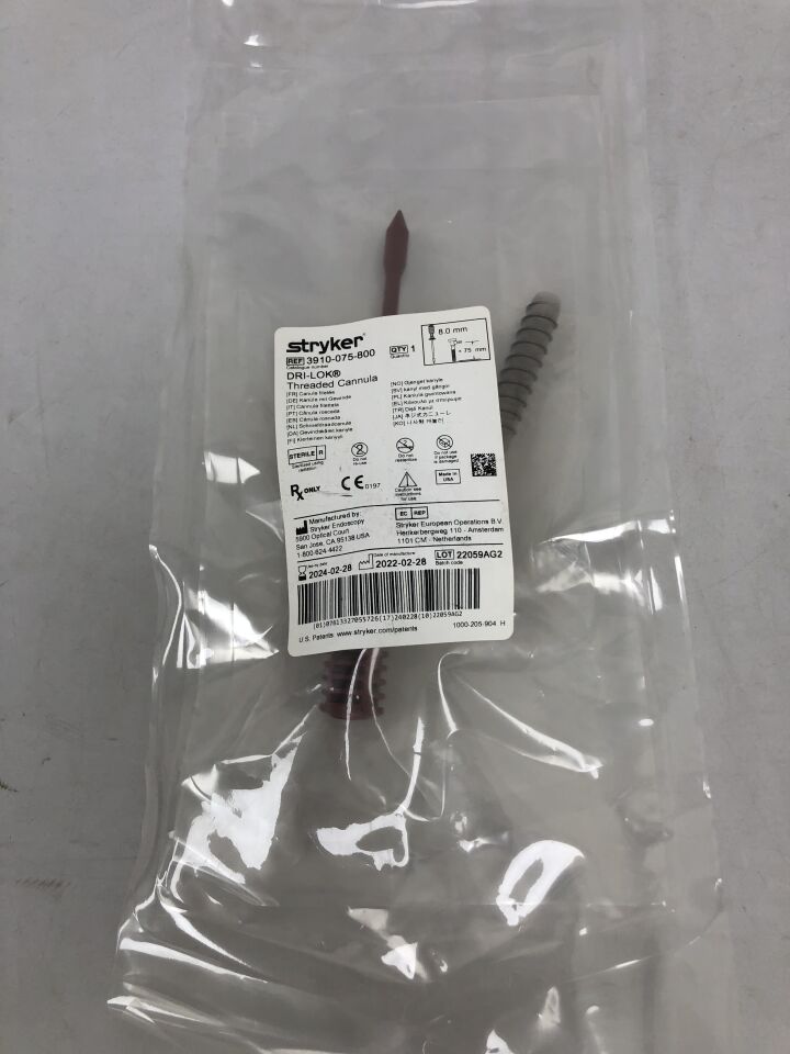3910-075-800 - STRYKER - Dri-Lok Cannula, 6.5mm x 75mm , () - ( Expiry Date: 2024-02-28 )