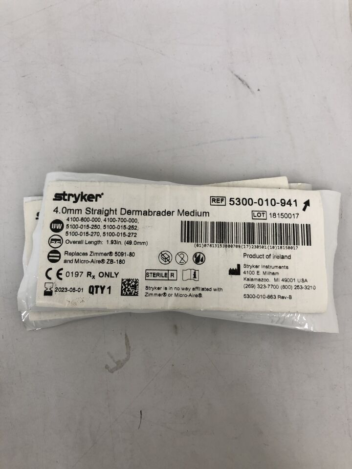 5300-010-941 - STRYKER - Straight Dermabrader Medium Blade, 4mm, () - ( Expiry Date: 2023-05-01 )