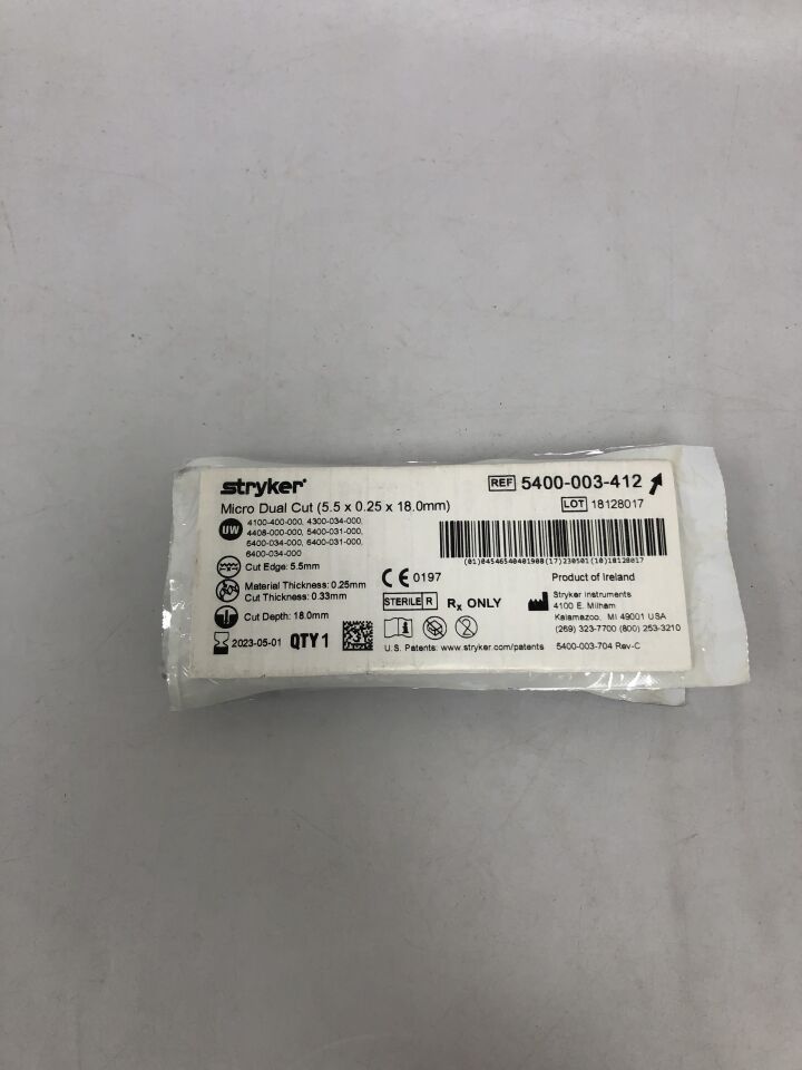 5400-003-412 - STRYKER - Micro Dual Cut, 5.5 X 0.25 X 18mm, (EA) - ( Expiry Date: 2023-05-01 )