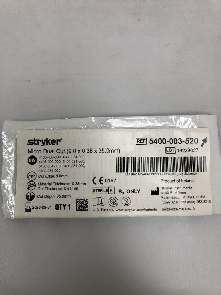 5400-003-520 - STRYKER - Micro Dual Cut, 9 X 0.38 X 35mm, () - ( Expiry Date: 2023-09-01 )