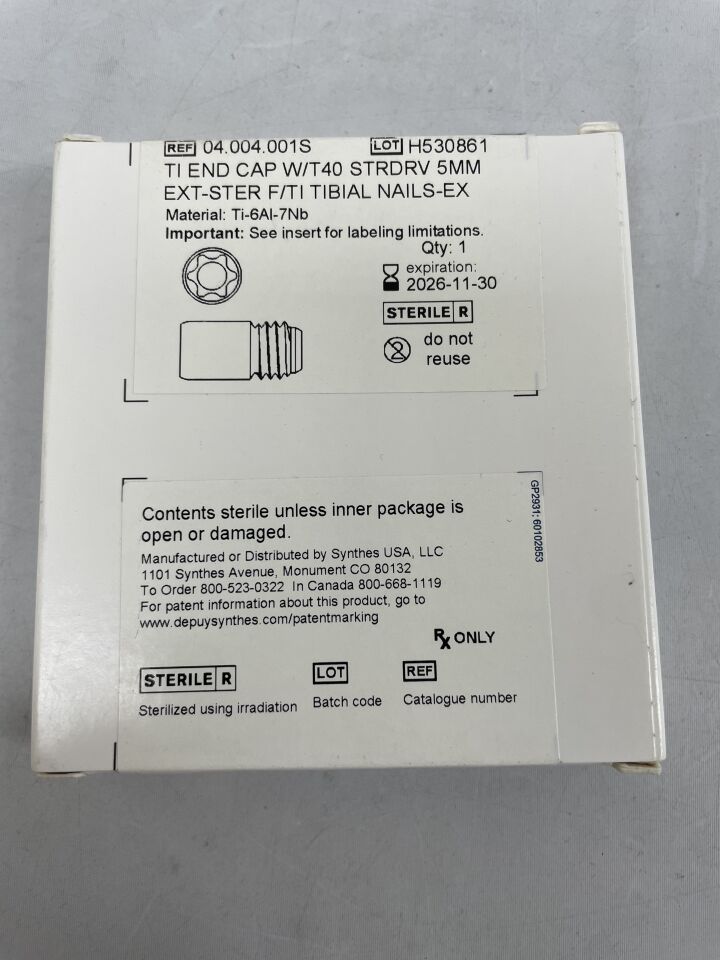 04.004.001S - SYNTHES - ti end cap w/t40 strdrv 5mm ext-ster f/ti tibial nails-ex, (BX/1) - ( Expiry Date: 2026-11-30 )