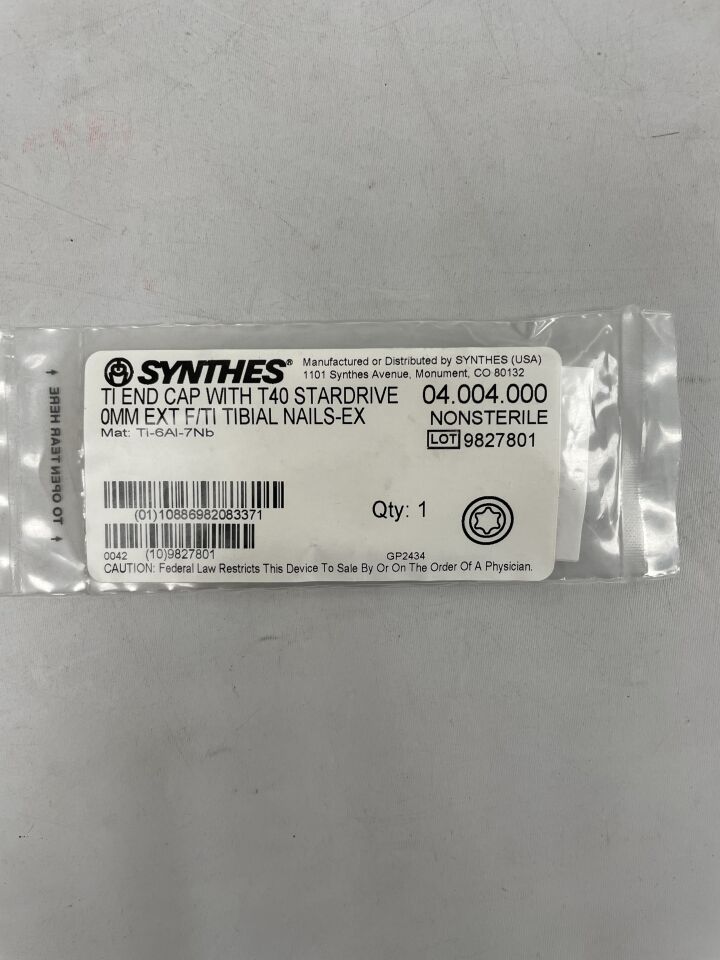 04.004.000 - SYNTHES - Titanium, Cannulated, T40 Stardrive Recess, For Tibial Nails, (EA) - ( Expiry Date: 2099-12-31 )