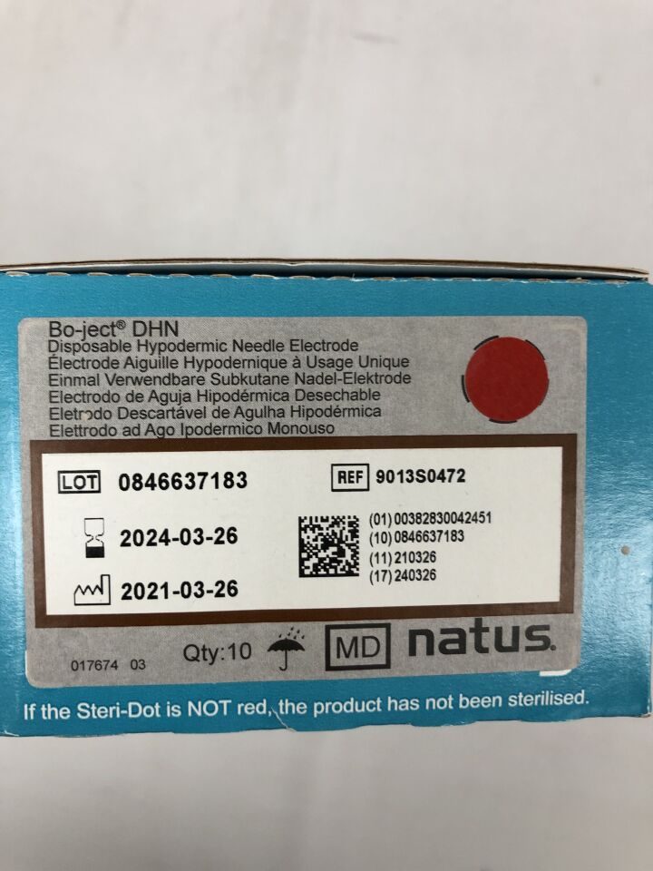 9013S0472 - NATUS - Bo-ject DHN Hypodermic Needle Electrode, 37mm, 26G, Brown, (BX/10) - ( Expiry Date: 2024-03-26 )
