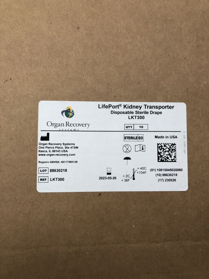 LKT300 - ORGAN RECOVERY SYSTEMS - LifePort Kidney Transporter Drape, (BX/10) - ( Expiry Date: 2023-05-26 )