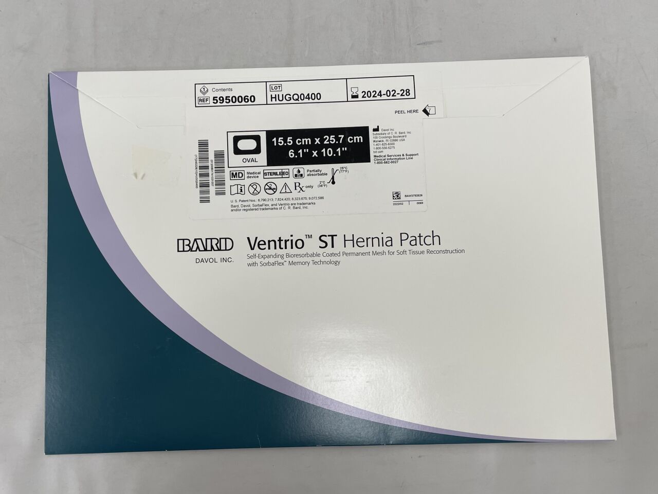 5950060 - BARD - mesh ventrio st hernia patch, midline 15.5cm x 25.7cm, (EA) - ( Expiry Date: 2024-02-28 )