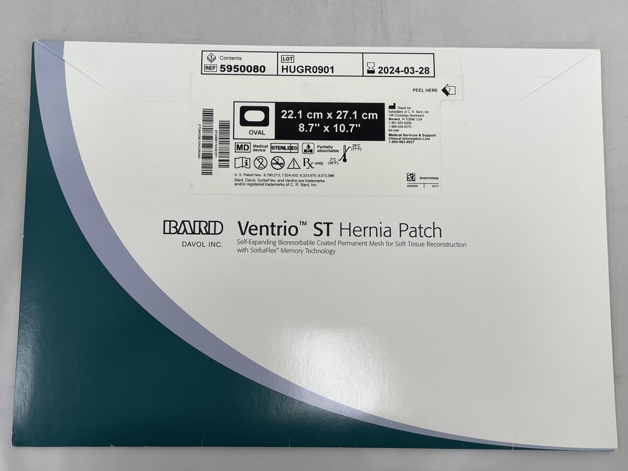 5950080 - BARD - mesh ventrio st hernia patch, extra large oval 22.1cm x 27.1cm, (EA) - ( Expiry Date: 2024-03-28 )