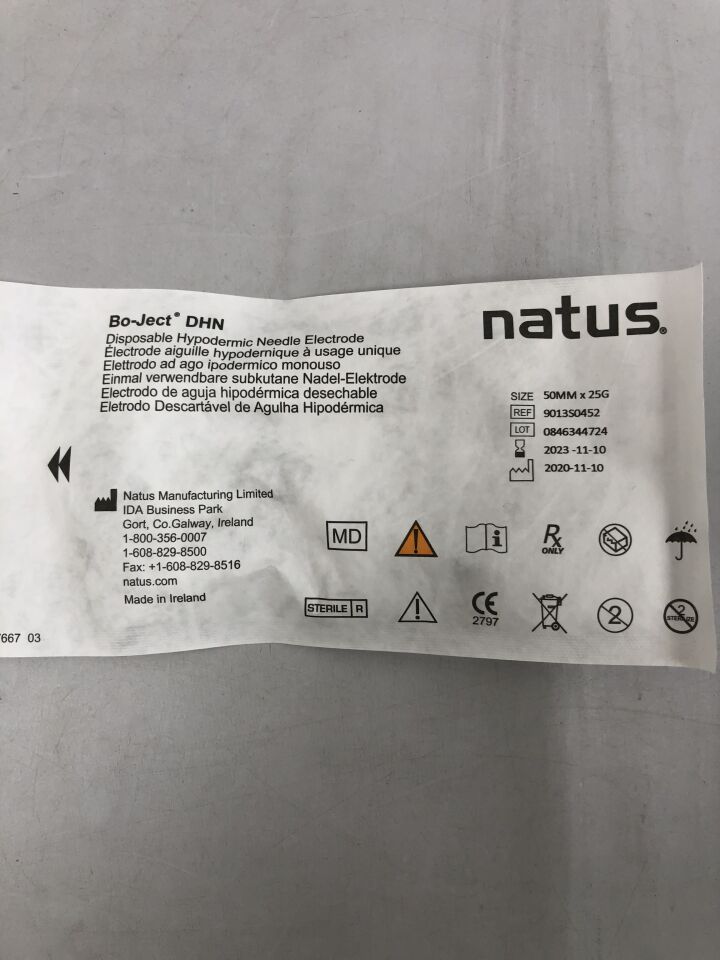 9013S0452 - NATUS - Bo-ject DHN Hypodermic Needle Electrode, 50mm, 25G, Grey, (EA) - ( Expiry Date: 2023-11-10 )