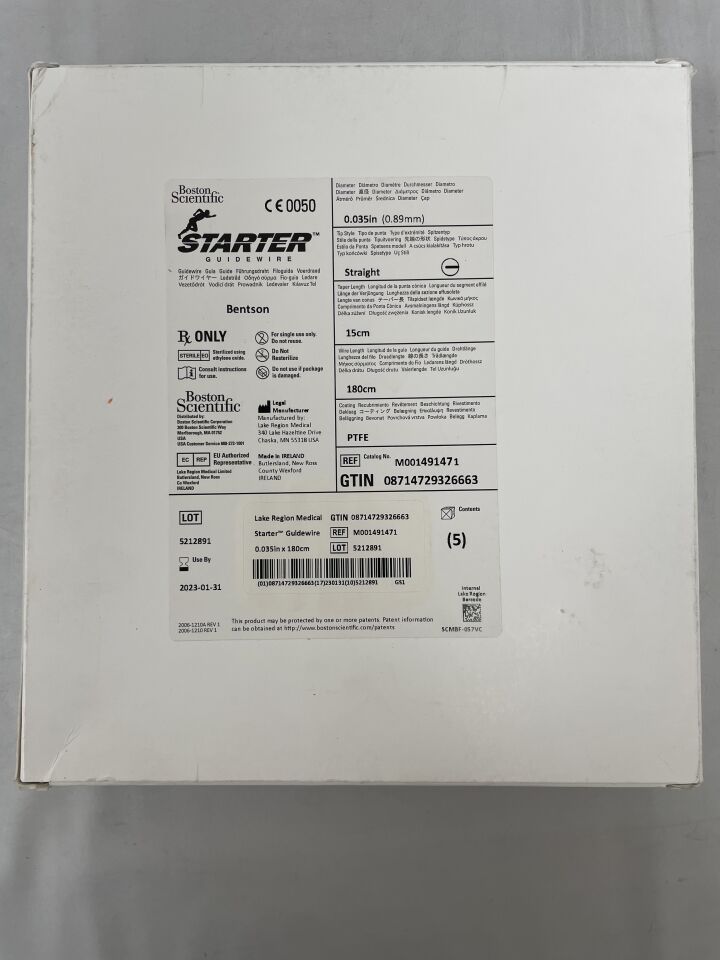 49147 - BOSTON SCIENTIFIC - Starter Guidewire, 0.89mm dia. x 180 cm Length, 15 cm Teper Length, straight tip, PTFE coating, (BX/5) - ( Expiry Date: 2023-01-31 )