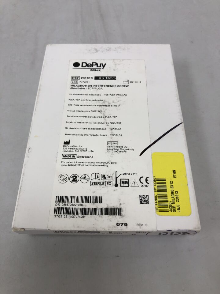 231813 - DEPUY - MILAGRO BR Interference Screw, Absorbable, 6mm X 12mm, (BX/1) - ( Expiry Date: 2023-12-31 )