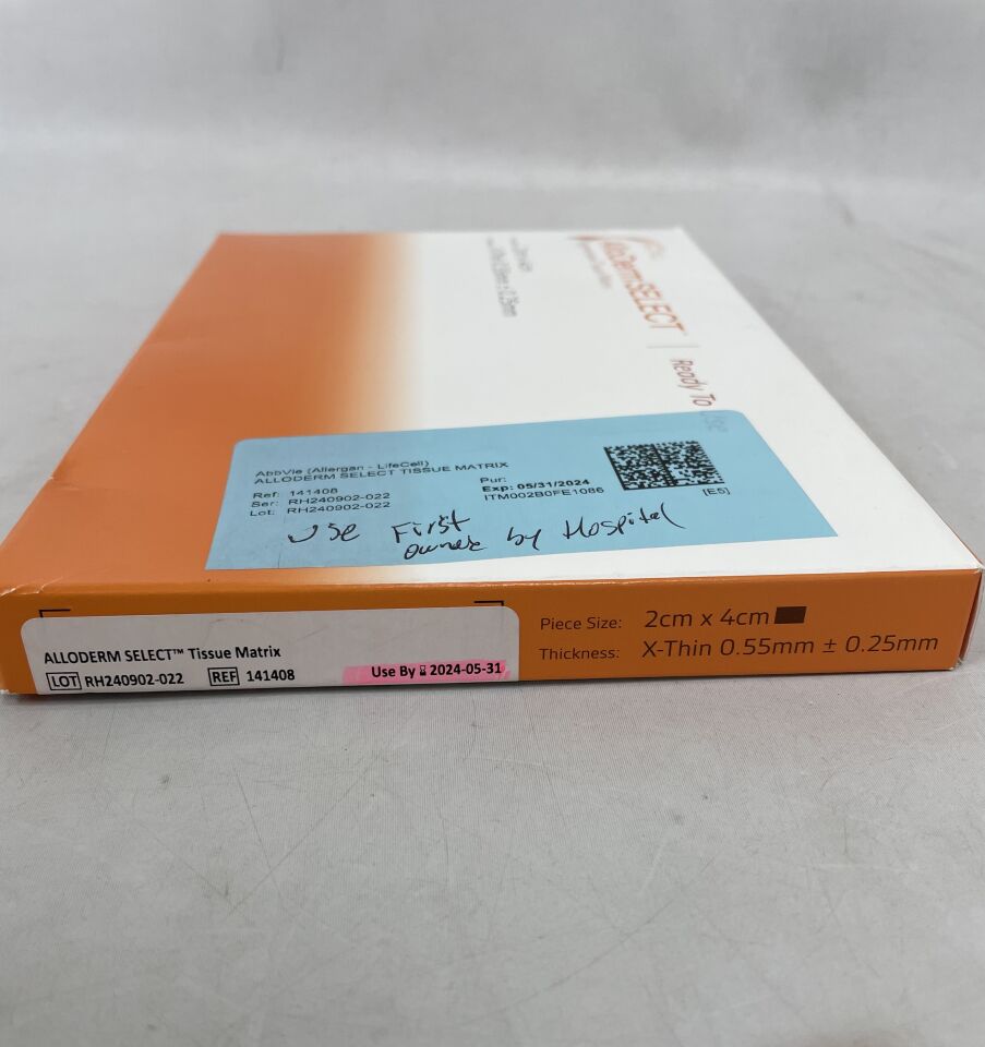 141408 - ALLERGAN - Alloderm Select Tissue Matrix 2cm x 4cm , X-Thin 0.5mm - 0.25mm Regenerative Tissue Matrix, (EA) - ( Expiry Date: 2024-05-31 )