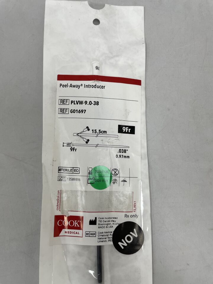G01697 - COOK - peel-away sheath introducer 9f x 0.038", 15.5cm, (EA) - ( Expiry Date: 2023-11-25 )
