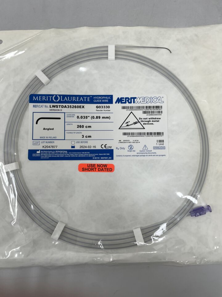 LWSTDA35260EX - MERIT MEDICAL - laureate hydrophilic guidewire, standard/angled 0.035" x 260cm, (EA) - ( Expiry Date: 2024-02-16 )