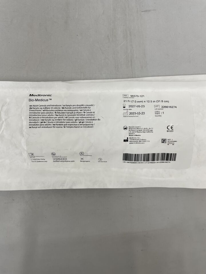 96570-121 - MEDTRONIC - bio-medicus nextgen femoral arterial/jugular venous cannula 21f x 31.8cm, 3/8" vented , ( EA ) - ( Expiry Date : 2027-05-23 )