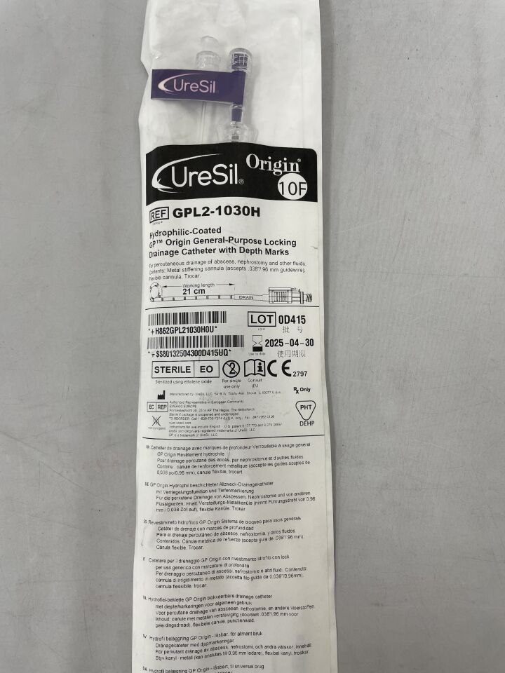 GLP2-1030H - URESIL - origin hydrophilic gp origin locking drainage catheter, 10f x 21cm , ( EA ) - ( Expiry Date : 2025-04-30 )