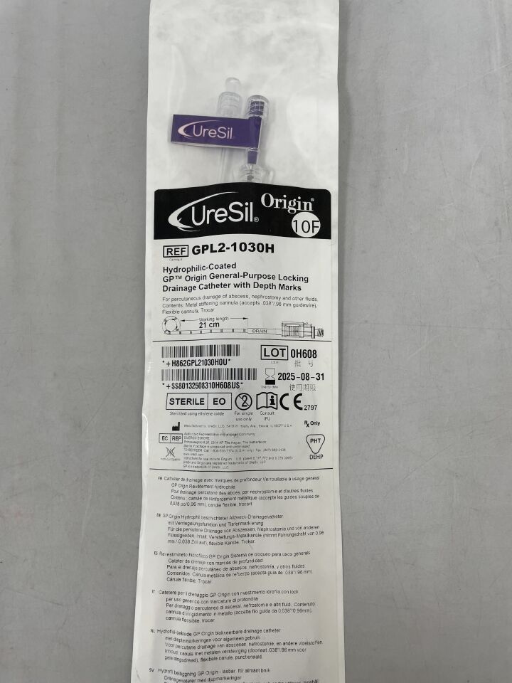 GLP2-1030H - URESIL - origin hydrophilic gp origin locking drainage catheter, 10f x 21cm , ( EA ) - ( Expiry Date : 2025-08-31 )