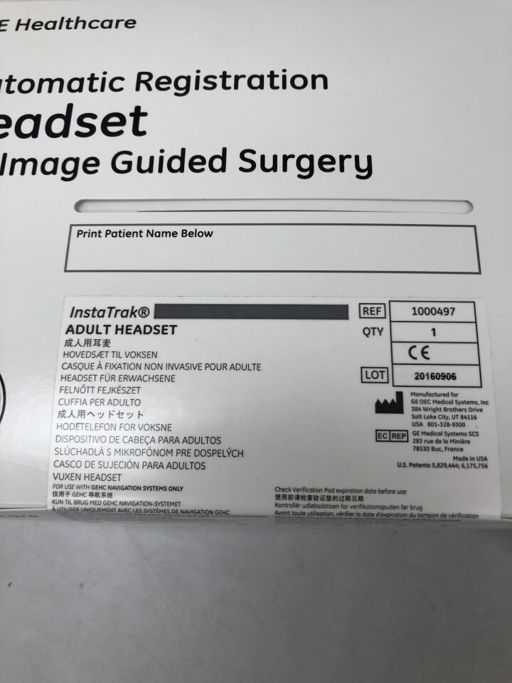 1000497 - GE MEDICAL - Automatic Registration Headset for Image Guided Surgery, (BX/1) - ( Expiry Date: 2099-01-01 )