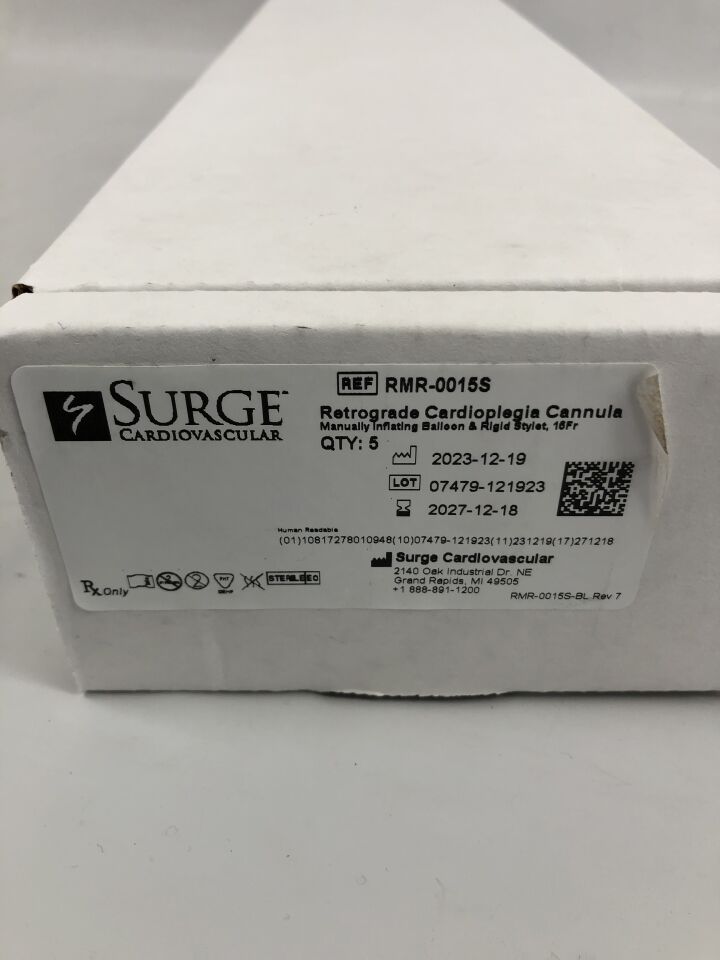 RMR-0015S - SURGE CARDIOVASCULAR - Retrograde Cardioplegia Cannula, Manually Inflating Balloon and Rigid Insertion Stylet, 15Fr , ( BX/5 ) - ( Expiry Date : 2027-12-18 )