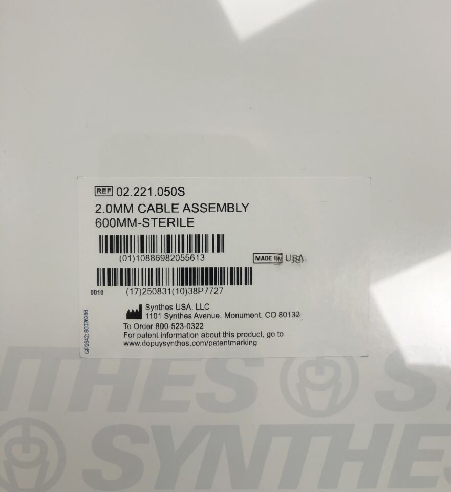 02.221.050S - SYNTHES - 2.0mm CABLE ASSEMBLY 600MM-STERILE, (BX/1) - ( Expiry Date: 2025-08-31 )