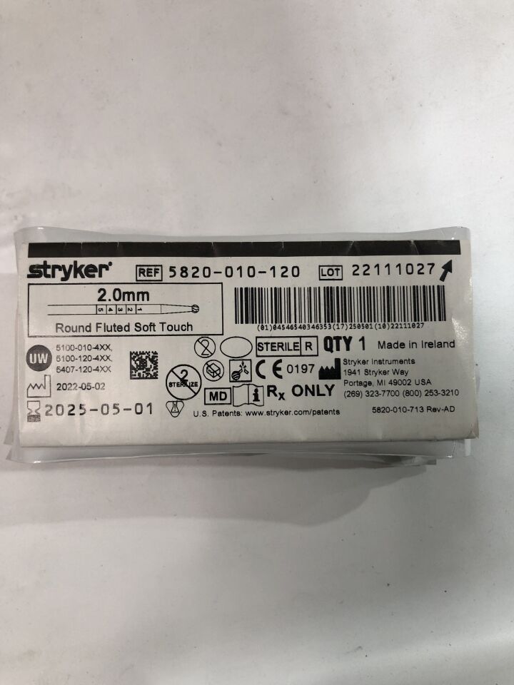 5820-010-120 - STRYKER - 2.0mm Round Fluted Bur, Soft Touch , ( EA ) - ( Expiry Date : 2025-05-01 )